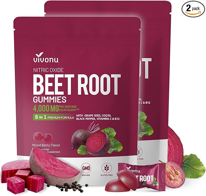VivoNu Beet Root Gummies 8-in-1 Premium Energy Supplement with CoQ10