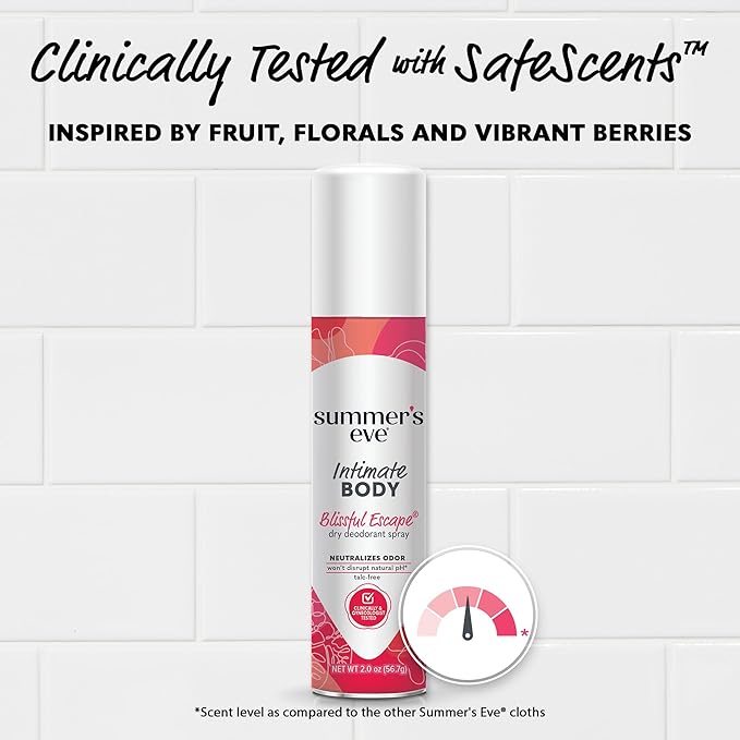 Summer's Eve Daily Refreshing Feminine Spray, Blissful Escape, Daily Body Spray for Women, Feminine Care that Neutralizes & Reduces Body Odor, Gynecologist-Tested, 2 oz