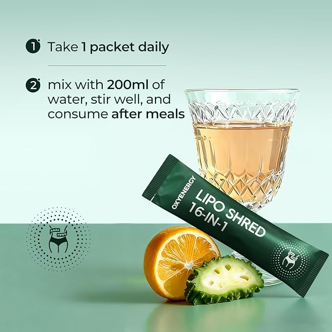 OxyEnergy LIPO Slash 16-in-1 Natural Weight Loss Supplement for Women and Men, Supports Gut Health, GLP-1 Activate & Weight Management, Vegan, Gluten-Free, Non-GMO, 30 Packets, Orange Flavor