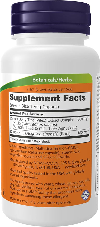 NOW Supplements, Chaste Berry Vitex Extract 300 mg with Dong Quai, Women's Health*, 90 Veg Capsules