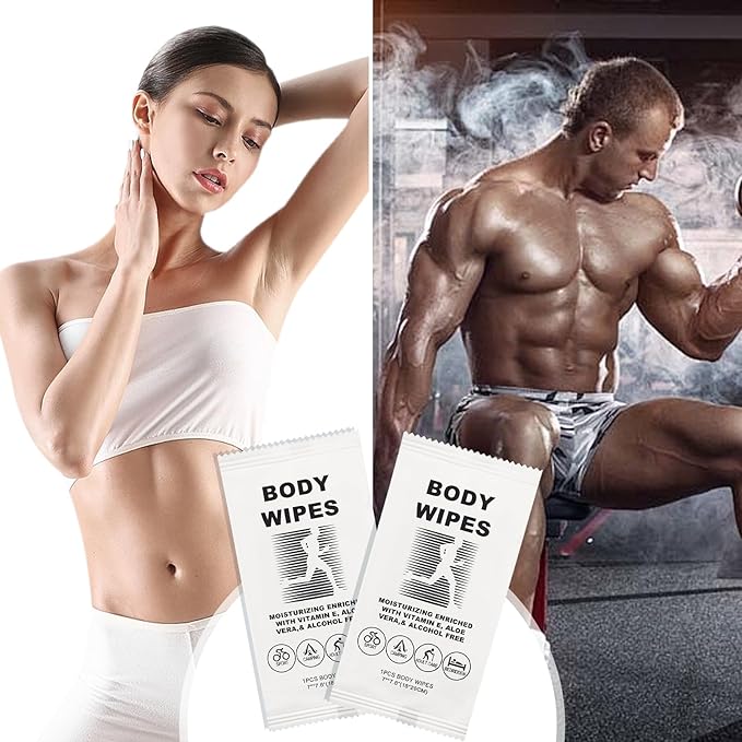 twoworld Body Wipes for Women and Men, Individually Wrapped Face and Body Wipes, No Rinse Personal Cleansing Wipes, Travel Size, 50 Count