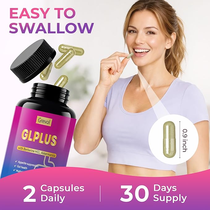 Grevol GLP-1 Support Supplement for Women : Berberine Supplement with Ceylon Cinnamon & Akkermansia for Weight Management - Appetite Suppressant & Metabolism Support – 60 Capsules