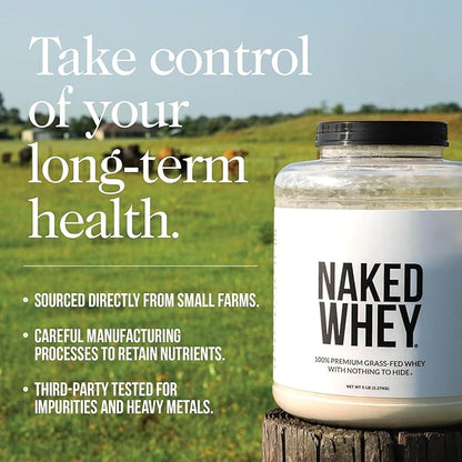 NAKED Vanilla Whey Protein 1Lb, Only 3 Ingredients, All Natural Grass Fed Whey Protein Powder + Vanilla + Coconut Sugar - NSF Certified, GMO-Free, Soy Free, Gluten Free. Aid Muscle Growth, 12 Servings