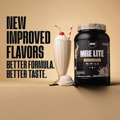 REDCON1 MRE LITE Whole Food Protein Powder, Vanilla Milkshake - Lactose Free & Sugar Free Meal Replacement with Animal Protein Blends - Easy to Digest Formula - Only 1g Carb per Serving (30 Servings)