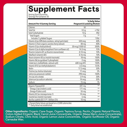 SmartyPants Organic Prenatal Vitamins for Women, Multivitamin: Probiotics, Biotin, Methylfolate, Omega3(ALA), VitaminD3,C, VitaminB12, B6, A, K2 & Zinc,Choline, (30 Day Supply), 120 Count (Pack of 2)