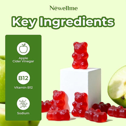 NEWELLME Sugar-Free Apple Cider Vinegar Gummies for Metabolism - 1000mg ACV with The Mother & Vitamin B12 for Energy Support - Vegan, Gluten-Free,120 Counts