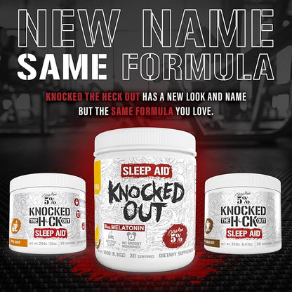 5% Nutrition Rich Piana Knocked Out Natural Sleep Aid Powder | Post-Workout Recovery & Deep Sleep Supplement | GABA, Melatonin, Chamomile, Tyrosine, 5-HTP, & More | 30 Servings (Honey Lemon Tea)