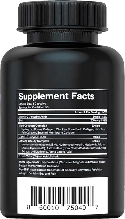 Vital Vitamins Multi Collagen Capsules with Biotin, Hyaluronic Acid, Vitamin C - Type I, II, III, V, X Peptides - Collagen Supplements for Men & Women - Hair, Skin, Nails Beauty Complex - 150 Count