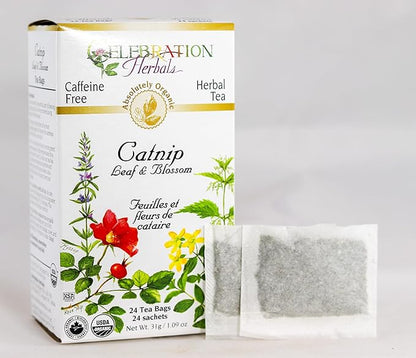 Celebration Herbals Organic Catnip Leaf and Blossom Tea Caffeine Free -- 24 Herbal Tea Bags
