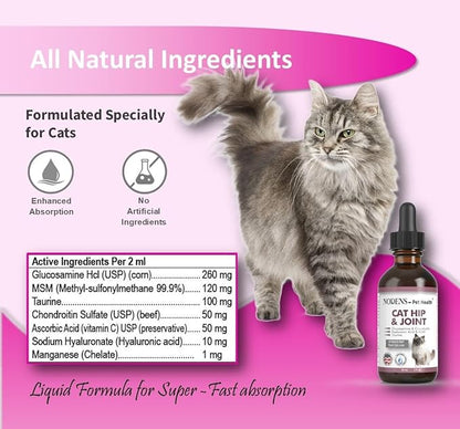 NODENS Cat Hip and Joint Liquid Glucosamine for Cats with Chondroitin – All Natural Cat Joint Supplement for Senior Cats Pain Relief Anti-inflammatory for Improved Joint Flexibility & Mobility 2oz