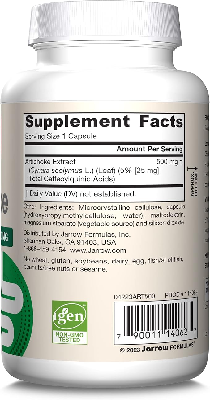 Jarrow Formulas Artichoke 500 mg - Standardized Artichoke Extract - 180 Servings (Veggie Caps) Support Liver Health & Digestion - Dietary Supplement - Non-GMO - Gluten Free - Vegan