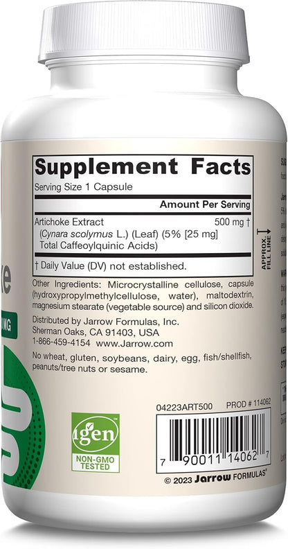 Jarrow Formulas Artichoke 500 mg - Standardized Artichoke Extract - 180 Servings (Veggie Caps) Support Liver Health & Digestion - Dietary Supplement - Non-GMO - Gluten Free - Vegan