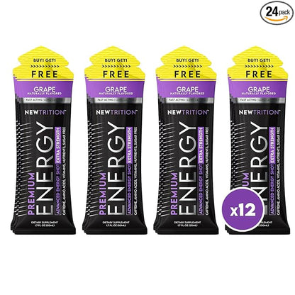 NewTrition® Extra Strength Energy Shots, 1.7 fl oz - 250mg Caffeine with Vitamin B & Amino Acids, Sugar-Free, Zero Calorie Vitamin Energy Drink for Focus & Endurance (Pack of 12, Grape)