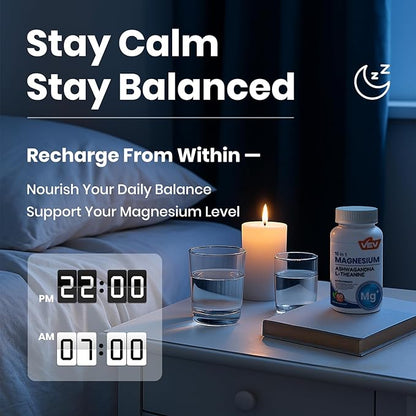 VEV Deep Calm 15 in 1 Magnesium Glycinate & Citrate Complex Capsules, Cortisol Supplements for Women – Easy to take Formula with Ashwagandha & L-Theanine, 60 Vegan Capsules