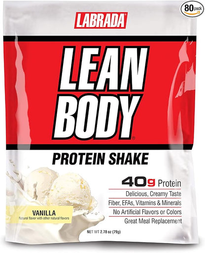 Labrada Lean Body MRP All-In-One Vanilla Meal Replacement Shake. 40g Protein Whey Blend, 8g Healthy Fats EFA's & Fiber, 22 Vitamins and Minerals, No artificial color, Gluten Free, (80 MRP Packets)