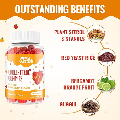 ChiQwench Cholesterol Supplements with 1500 Mg Plant Sterols & Stanols, Cholesterol Support Gummies, Cholesterol Complex Gummies, Maintains Normal Levels, Mixed Berry Flavor, 60 Count