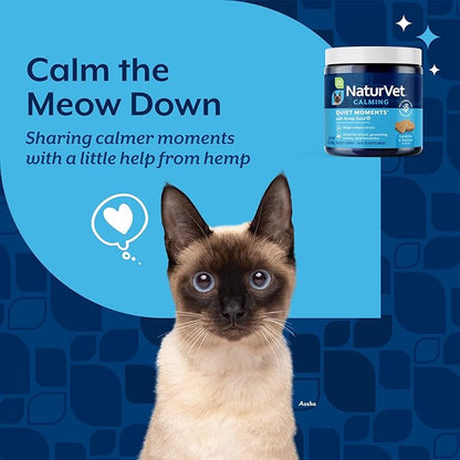 NaturVet Hemp Quiet Moments Plus Hemp Seed for Cats, 60 ct Soft Chews, Made in USA
