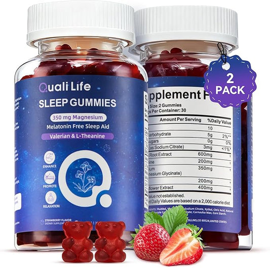 Melatonin Free Sleep Gummies for Adults with Magnesium, Valerian Root, 5-HTP & Herbal Blend - Natural Sleep Aid Supplements - Non-Habit Forming, Sugar Free, Strawberry Flavor, 60 Count (2)