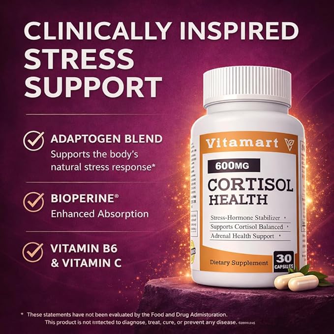 Cortisol Supplements for Women & Men | Ashwagandha Extract, Rhodiola & Adrenal Support Blend | Cortisol Manager & Reducer for Stress, Mood & Sleep Calm | Cortisol Health with Adaptogens, 30 Count