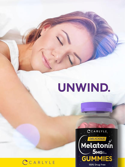 Carlyle Melatonin 5mg Gummies | 100 Count | Berry Flavor | 100% Drug Free | Non-GMO, Gluten Free Supplement