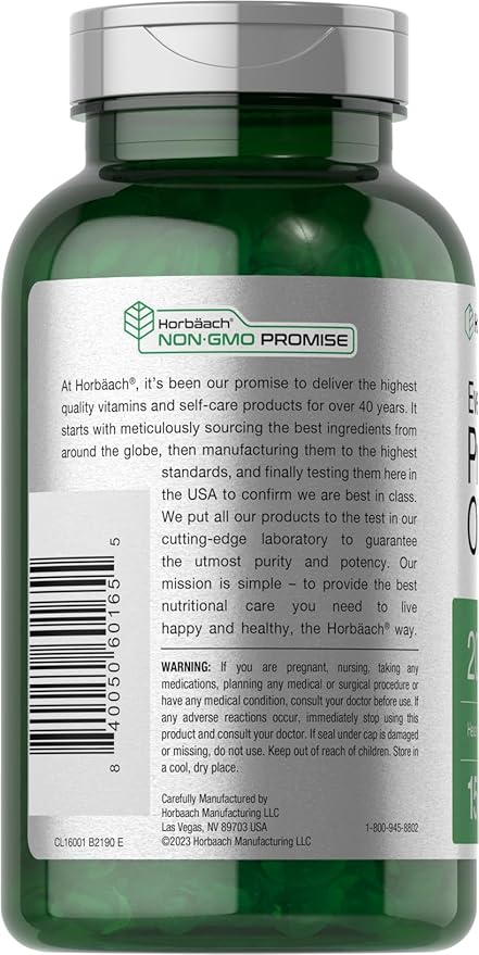 Horbäach Evening Primrose Oil Softgels | 2000 mg | 150 Pills | Cold Pressed, Hexane Free Supplement with GLA | Non-GMO, Gluten Free