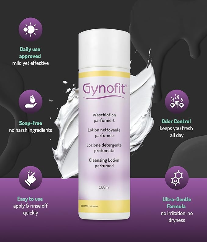 Gynofit Cleansing Lotion (perfumed) – Ensures balanced pH value for Vaginal Health – Protects the Vaginal Skin from drying out & prevents irritation – suitable for long-term, daily use (6.76 Fl Oz)