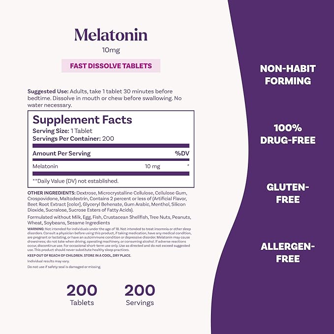 Natrol Melatonin 10mg Fast Dissolve Tablets - Strawberry Flavor, 200 Count, Sleep Support, Fast Dissolve Melatonin for Adults, 200-Day Supply