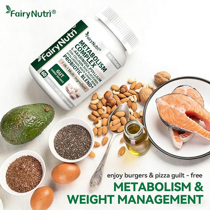 L-Arabinose 7-in-1 Metabolism Supplement | White Kidney Bean Extract, Collagen & Probiotics | Carb Block, Gut Balance & Skin Glow Support | cGMP & NSF - 60 Tablets