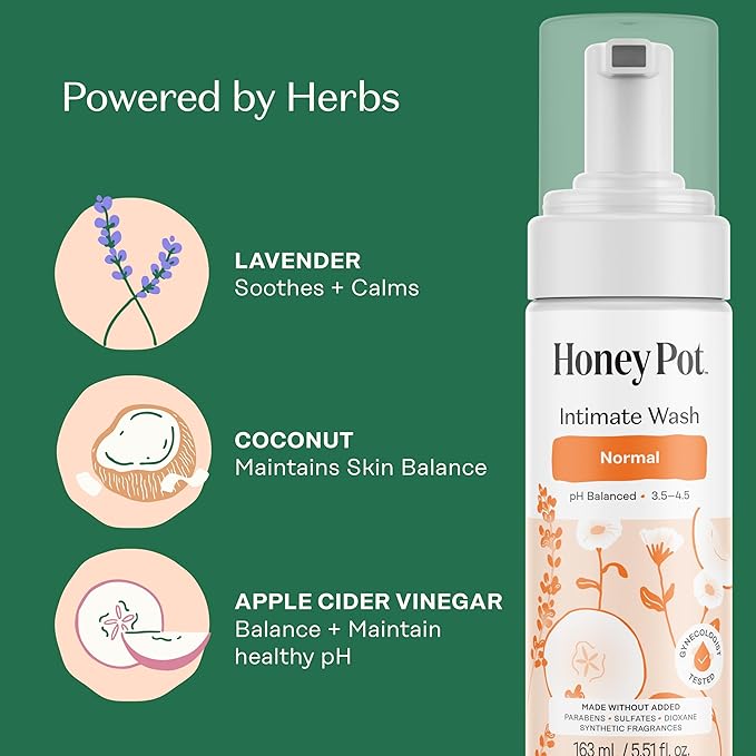 The Honey Pot Company - Feminine Wash - Herbal Infused - Sensitive Skin Types - PH Balanced Plant Based Hygiene Products - Normal - 5.51 Fluid Oz.
