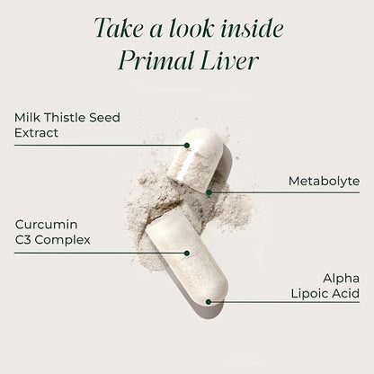 Primal Harvest Primal Liver Liver Supplement with, Alpha-Lipoic Acid, L-Cysteine HCL, L-Glutathione, Milk Thistle, and Spirulina, for Men and Women, 120 Capsules