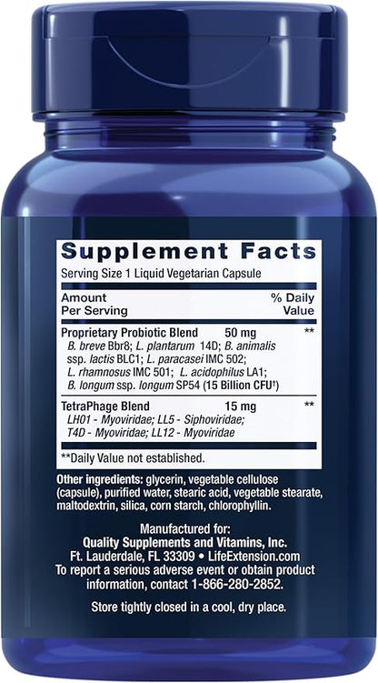 Life Extension FLORASSIST GI with Phage Technology, Digestive Health, probiotic Support, Nutrient Absorption, 7 probiotic strains, bacteriophage Blend, 90 Liquid Vegetarian Capsules