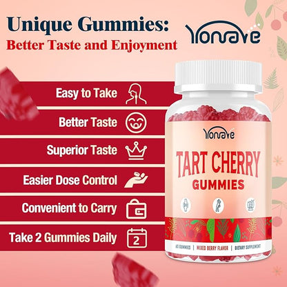 Yonrave Tart Cherry Gummies – Uric Acid Cleanse & Joint Support with Celery Seed – Vegan, Antioxidant Tart Cherry Supplement – Mixed Berry Flavor, 60 Count