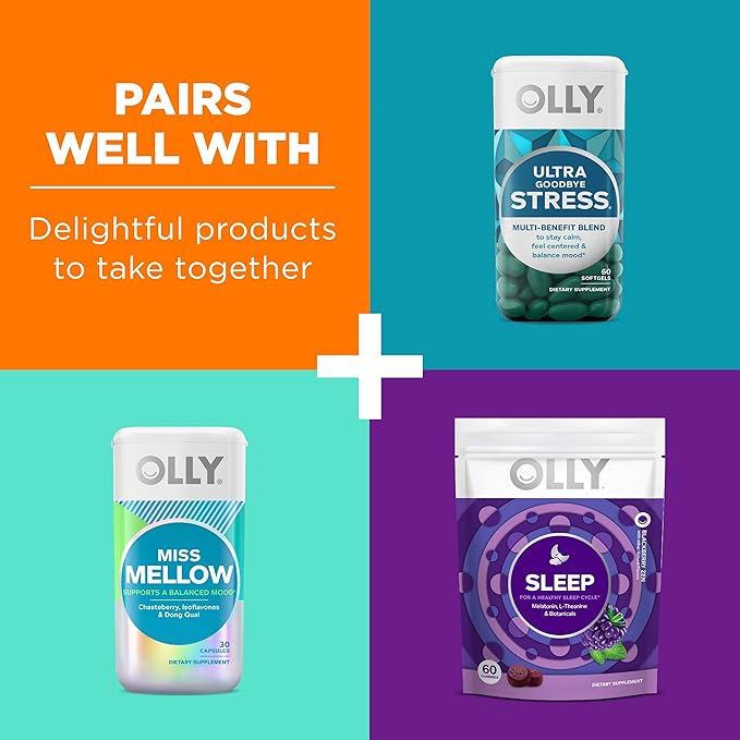 OLLY Hello Happy Gummy Worms, Mood Balance Support, Vitamin D, Saffron, Adult Chewable Supplement, Tropical Zing - 60 Count
