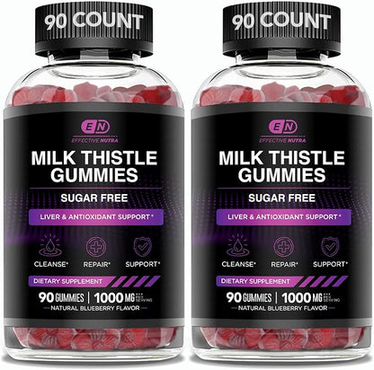 Effective Nutra Milk Thistle Gummies | Sugar-Free Milk Thistle Extract 1000mg for Liver Detox & Antioxidant Support | Vegan, Gluten-Free| 45-Day Supply, Natural Berry Flavor, Made in USA (90 Count)