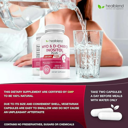 Myo & D-Chiro Inositol Plus Supplement Blend, Hormonal Balance, Healthy Ovulation and Overall Wellness Support for Women, Fertility and Pregnancy Health, 60 Capsules