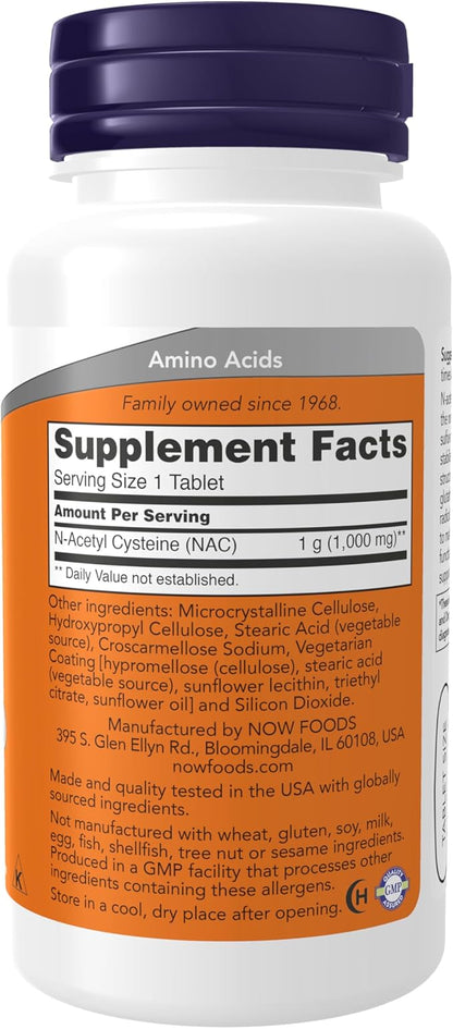 Now Foods Supplements, NAC (N-Acetyl-Cysteine) 1,000 mg, Free Radical Protection*, 60 Tablets