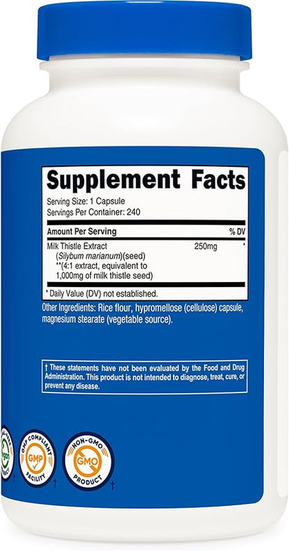 Nutricost Milk Thistle Extract 240 Capsules for 240 Servings Per Bottle (3 Pack) - Vegan, GMO Free and Gluten Free
