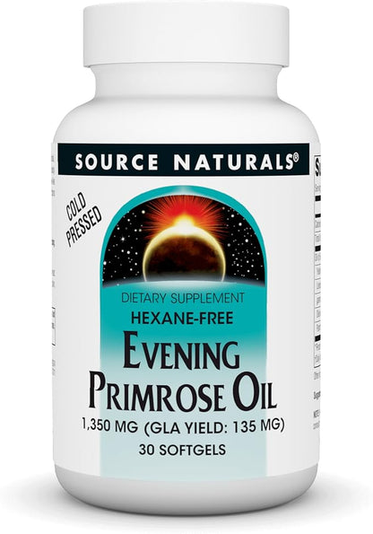 Source Naturals Evening Primrose Oil - Hexane-Free - 1350mg - GLA Yield: 135 mg - Cold-Pressed - 30 Softgels