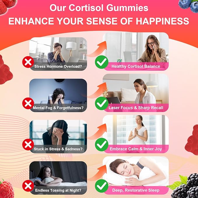 Cortisol Supplements for Women & Men, 13 in 1 Cortisol Detox, Cortisol Manager Reducer with Ashwagandha, Magnesium, L-Theanine, Cortisol Balance Gummies-Hormone Balance, Focus, Calm, zzZ, 60 Cts