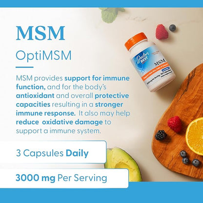 Doctor's Best MSM Supplement Capsules for Men & Women - Supports Hair, Skin, Nails, Joint Health & Mobility, 3000 mg Per Serving, Delivers Beneficial Sulfur w/OptiMSM, Gluten Free, Non GMO - 180 Caps