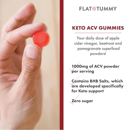 Flat Tummy Keto ACV Gummies, 60 Count – Specialized Formula, Post GLP-1 Keto Supplement, Vegan-Friendly, Non-GMO - Apple Cider Vinegar Gummies, BHB Salts, Beet and Pomegranate Superfood Powders