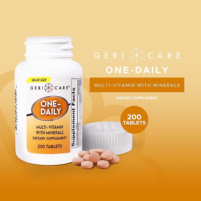 GeriCare One-Daily Multivitamins with Minerals for Men & Women (200 Tablets) High-Potency Multi-Vitamin & Multimineral Dietary Supplement for Immunity, Energy| Complete Daily Nutritional Support