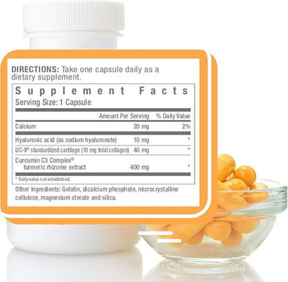 Consult Health Joint Solution Advanced Total Joint Health Dietary Supplement for Relief, Curcumin C3 Complex Turmeric for Maximum Flexibility, UC Type II Collagen, Hyaluronic Acid, 30 Capsules