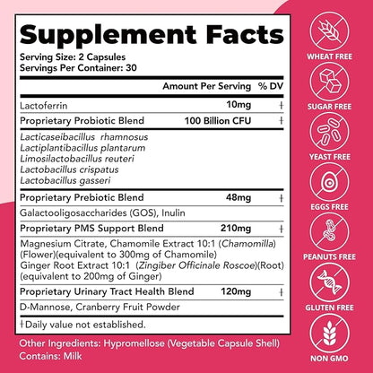 Vaginal Probiotics – pH Balance, Feminine Odor Control & Yeast Support, Probiotics for Women with Prebiotics & Lactobacillus Blend, 60 Capsules