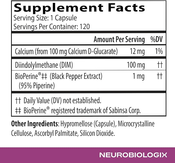 DIM Pro Hormone Support for Men & Women, Plant Based Estrogen Metabolism & Detox Supplement with DIM, Calcium D-Glucarate & BioPerine, Promotes Balance Energy & Daily Wellness, Vegetarian, 60 Capsules