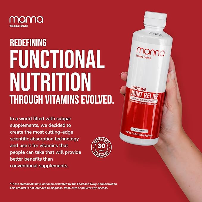 Manna Vitamins Evolved Liposomal Joint Relief Supplement for Women, Men Includes Curcumin, Glucosamine, Chondroitin, Quercetin for Joint Health, Swelling, Aches, Increase Range of Motion, Mobility