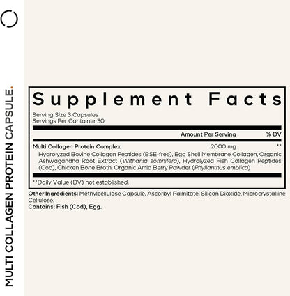 Codeage Multi Collagen Capsules – 5 Collagen Types I, II, III, V & X – Hydrolyzed Grass-Fed Bovine Protein with Ashwagandha, Amla, and Vitamins - 2-Pack