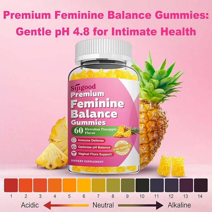 Feminine Balance Gummies for Women, Premium PH Balance Supplement with Vitamin C & D for Women's Vaginal Health & Immune Support, Vegan, Pineapple Flavor, 60 Count