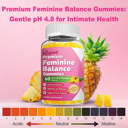 Feminine Balance Gummies for Women, Premium PH Balance Supplement with Vitamin C & D for Women's Vaginal Health & Immune Support, Vegan, Pineapple Flavor, 120 Count