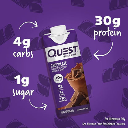 Quest Nutrition Ready To Drink Chocolate Protein Shake,30g Protein,4g Net Carbs,Gluten Free,Keto Friendly,11 fl oz,(Pack of 24)